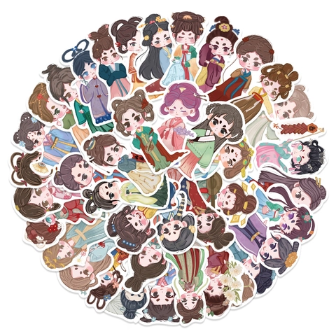 Stile Antico Hanfu Ragazza Adesivi Carino Q Versione Cartone Animato Impermeabile Decorativo Adesivi per Laptop Scrapbook Diario Custodia Cellulare