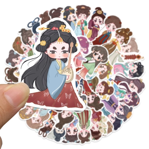 Stile Antico Hanfu Ragazza Adesivi Carino Q Versione Cartone Animato Impermeabile Decorativo Adesivi per Laptop Scrapbook Diario Custodia Cellulare