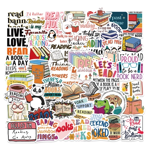 Reading Theme Stickers Waterproof PVC Cartoon Animals Library Style Decals For Laptop Water Bottle Scrapbooking Decor