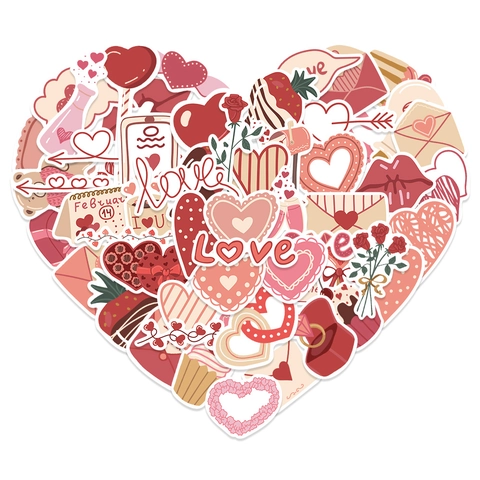 Pegatinas de Corazón de San Valentín PVC Impermeable Dibujos Animados Graffiti Calcomanías para Botella Laptop DIY