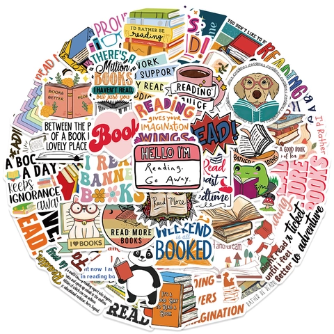 Reading Theme Stickers Waterproof PVC Cartoon Animals Library Style Decals For Laptop Water Bottle Scrapbooking Decor
