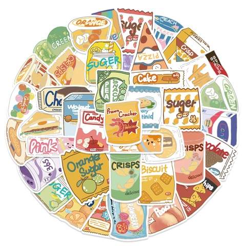 Adesivi Cartoon Snack per Scrapbooking DIY Borraccia Frigorifero Laptop Telefono Decalcomanie Impermeabili Simpatici Adesivi di Cancelleria