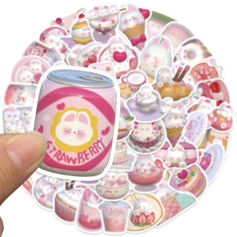 Kawaii 3D Ροζ Κουνέλι Κινούμενα Σχέδια Αυτοκόλλητα Αδιάβροχα PVC Βινύλιο Χαλκομανίες για Laptop Αποσκευές Skateboard Μπουκάλι Νερού Scrapbook