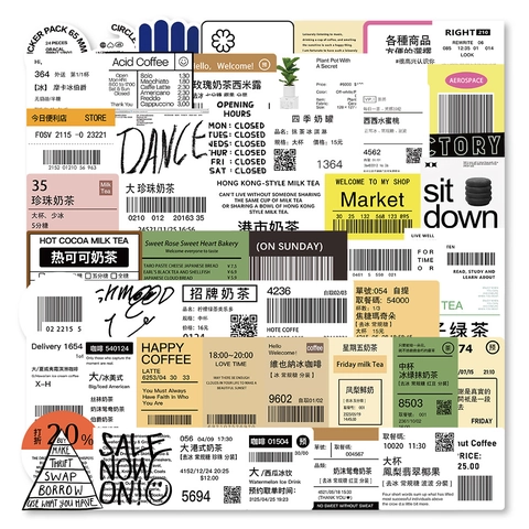 Waterproof PVC Adhesive Stickers For Milk Tea Cup Coffee Shop Receipt Style DIY Scrapbooking Journal Decorative Labels