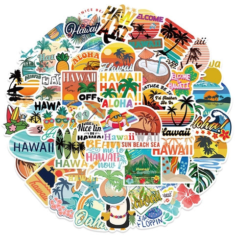 Hawaii Tropisches Thema Wasserdichte PVC Aufkleber Für Gepäck Laptop Scrapbooking Surfbrett Palme Ananas Dekorative Decals