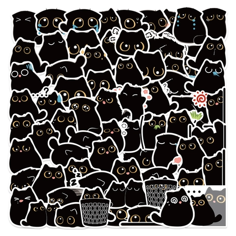 Simpatici Adesivi per Gatti Neri a Cartoni Animati in PVC Impermeabile Decalcomanie Decorative DIY per Laptop Custodia Telefono