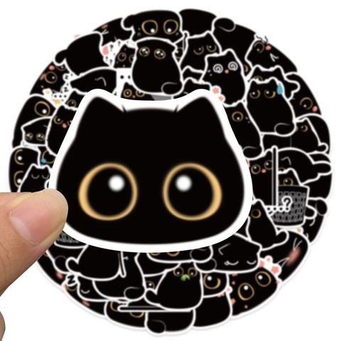 Simpatici Adesivi per Gatti Neri a Cartoni Animati in PVC Impermeabile Decalcomanie Decorative DIY per Laptop Custodia Telefono