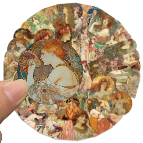 Vintage Mucha Art Nouveau PVC Aufkleber Für Laptop Gepäck Handkonto Dekorative Figuren Blumen Wasserdicht Retro Dekor