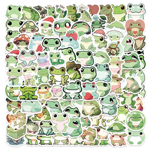 Simpatici Adesivi a Forma di Rana Cartoon per Bambini Studenti PVC Impermeabile Verde Animale Decalcomania per Scrapbook Laptop DIY