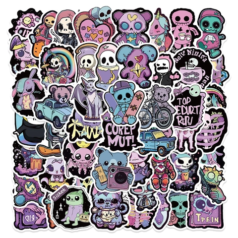Violet Gothique Autocollants Dessin Animé Halloween Décalcomanies Pour Journal Portable Bouteille Eau Réfrigérateur Imperméable Vinyle Graffiti Autocollants