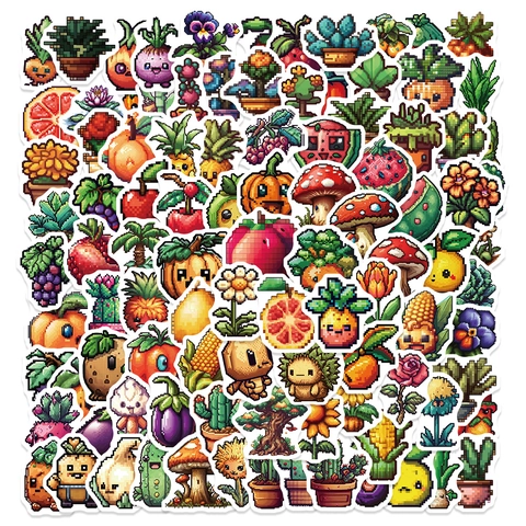Adesivi Frutta Verdura Pixel Art Cartone Animato Impermeabili PVC DIY Decalcomanie per Bagagli Bottiglia d'Acqua Cover Telefono