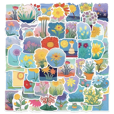 60Pcs Botanical Floral PVC Matte Stickers Hand Drawn Plant Flower Graffiti Decals For Scrapbooking Journaling Home Decor Children Gift