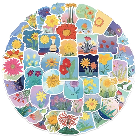 60Pcs Botanical Floral PVC Matte Stickers Hand Drawn Plant Flower Graffiti Decals For Scrapbooking Journaling Home Decor Children Gift