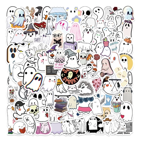 Cute Ghost Graffiti Stickers Halloween Cartoon Spooky Ghost Decals For Laptop Phone Luggage Waterproof PVC Decorative Sticker