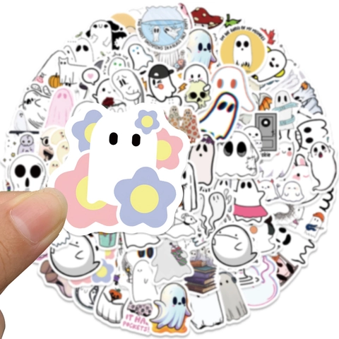 Cute Ghost Graffiti Stickers Halloween Cartoon Spooky Ghost Decals For Laptop Phone Luggage Waterproof PVC Decorative Sticker