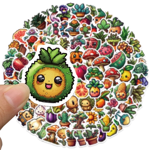 Adesivi Frutta Verdura Pixel Art Cartone Animato Impermeabili PVC DIY Decalcomanie per Bagagli Bottiglia d'Acqua Cover Telefono