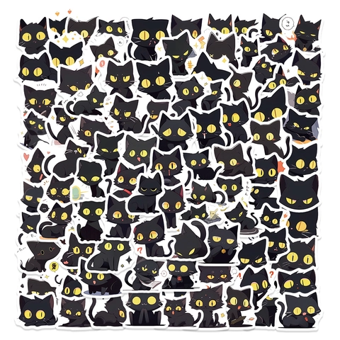 Cartoon Black Cat Stickers Waterproof PVC Decals For Laptop Suitcase Stationery Scrapbooking Decorative Sticker Set