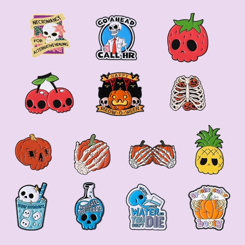 Kreative Süße Frucht Schädel Emaille Pin Halloween Kürbis Skelett Brosche Lustige Emaille Abzeichen Für Rucksack Jacke Dekoration Zubehör