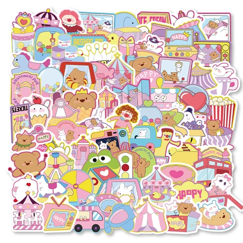 Cartoon Attractiepark Beer Konijn Carrousel Waterdicht PVC Stickers Voor Scrapbooking Journaling Telefoonhoesje Decoratie Stickers