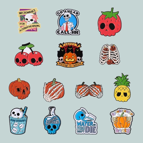 Kreative Süße Frucht Schädel Emaille Pin Halloween Kürbis Skelett Brosche Lustige Emaille Abzeichen Für Rucksack Jacke Dekoration Zubehör