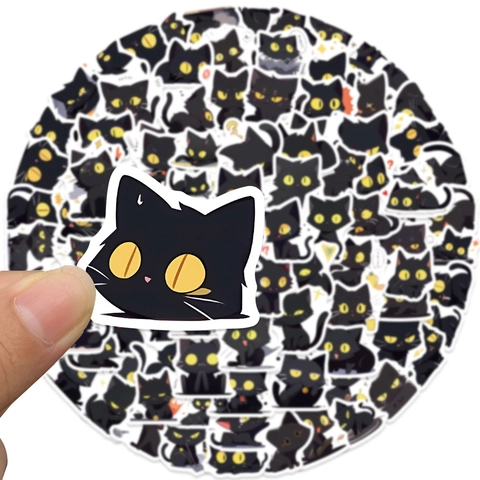 Cartoon Black Cat Stickers Waterproof PVC Decals For Laptop Suitcase Stationery Scrapbooking Decorative Sticker Set