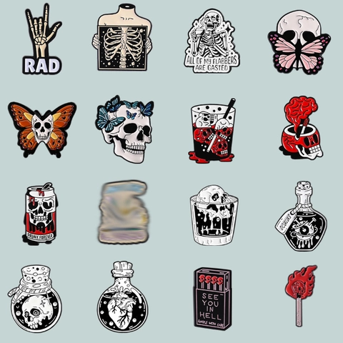Gothic Schmetterling Totenkopf Emaille Pin Dark Punk Zinklegierung Brosche Abzeichen Für Kleidung Rucksack Dekoration Unisex Schmuck Zubehör