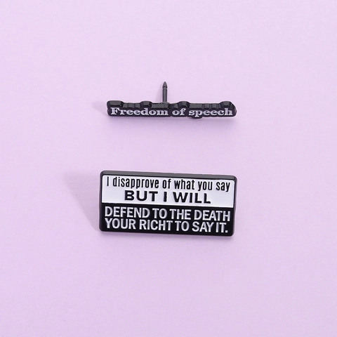 Freedom Of Speech Enamel Brooch Pin Minimalist Black White English Phrase Quote Zinc Alloy Lacquered Badge Unisex Clothing Accessory