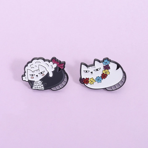 Cartoon Emaille Kat Broche Speld Zinklegering Bloemenkrans Gentleman Kat Badge Voor Kleding Tas Decoratieve Sieraden Cadeau