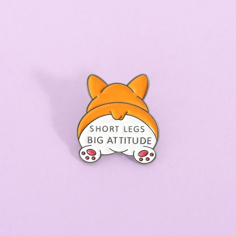 Simpatica Spilla in Smalto a Forma di Sedere di Corgi Cartone Animato Divertente Short Legs Big Attitude in Lega di Zinco per Vestiti