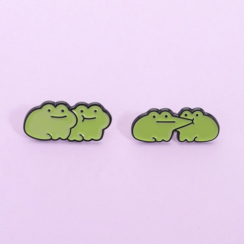 Mignon Ensemble de Broches en Émail de Grenouille Verte de Dessin Animé en Alliage de Zinc pour Décoration de Vêtements Sacs Cadeau Bijoux Unisexe