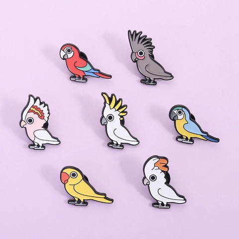 Broches en Émail Perroquet Dessin Animé Mignon Insigne Animal Oiseau Coloré Épingle de Revers en Alliage Bijoux Cadeau