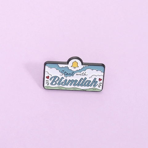 Start With Bismillah Pin's en Émail Alliage de Zinc Paysage de Dessin Animé Broche Badge pour Vêtements Sacs Bijoux Musulmans
