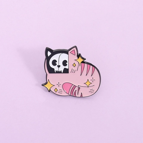 Broche Épinglette Chat Rose Crâne Créative en Alliage Dessin Animé Squelette Animal Motif Étoile Badge pour Vêtements Sac
