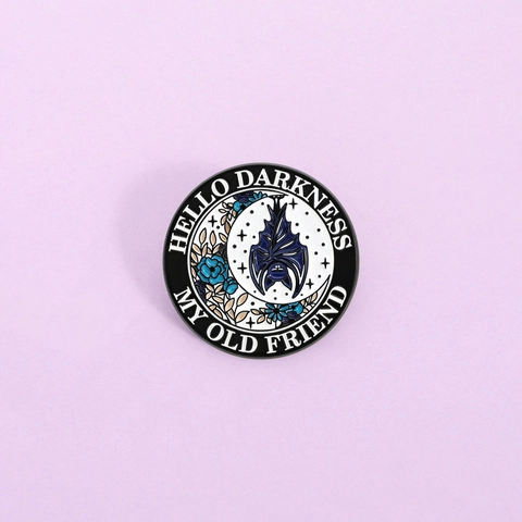 Gothic Bat Moon Enamel Brooch Hello Darkness My Old Friend Zinc Alloy Pin Badges For Halloween Gift Unisex Jewelry