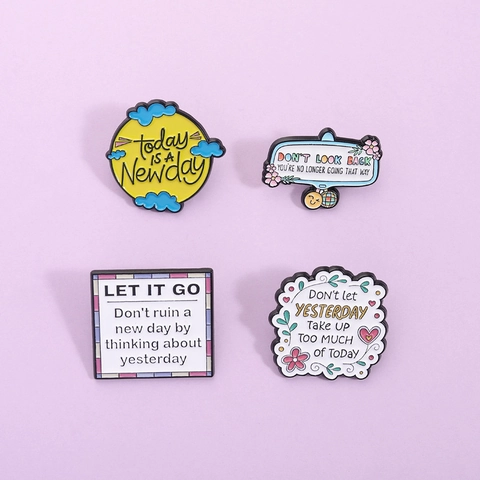 Cartoon Inspirational English Quote Enamel Brooch Alloy Baking Paint Positive Slogan Badge For Clothing Backpack Decoration Unisex Gift