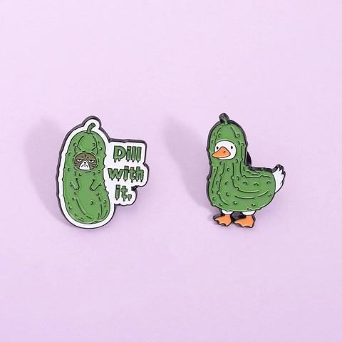 Funny Pickle Cat And Duck Enamel Pins Creative Cartoon Pun Zinc Alloy Brooches Cute Animal Metal Badges For Clothes Bag Accessories