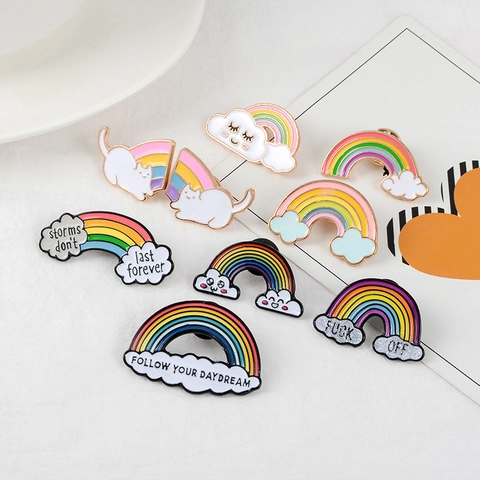 Spilla in Smalto a Forma di Arcobaleno e Nuvola in Lega Verniciata Con Citazioni in Inglese per Zaino e Abbigliamento Denim
