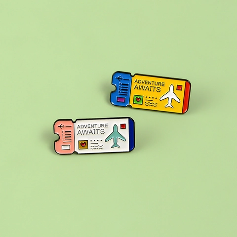 Adventure Awaits Boarding Pass Airplane Ticket Alloy Enamel Pin Van Gogh Cartoon Artist Portrait Fashion Brooch Badge Accessory