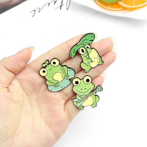 Cute Cartoon Frog Enamel Pin Brooch Strawberry Guitar Lotus Leaf Motif Alloy Badge Accessory For Students Women Kids