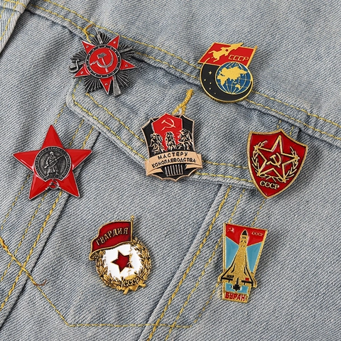Vintage Soviet CCCP Tema Lega Smalto Spilla Stella Rossa Martello E Falce Distintivo Spilla Per Colletto Borsa Unisex Gioielli