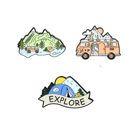Set di Spille in Smalto per Avventura all'Aperto Spille in Lega Rotonde Paesaggio per Zaino Cappelli Campeggio Montagna Foresta Distintivi Accessorio da Viaggio