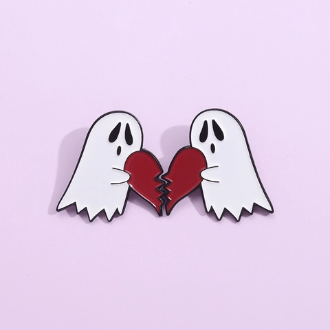Broche de Esmalte de Corazón y Fantasma de Halloween Divertido Insignia de Aleación para Decoración de Mochila y Ropa Unisex