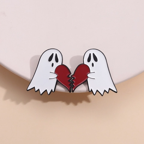 Broche de Esmalte de Corazón y Fantasma de Halloween Divertido Insignia de Aleación para Decoración de Mochila y Ropa Unisex