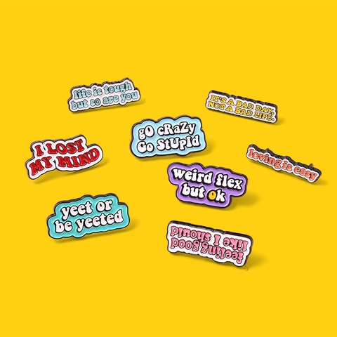 Minimalistische Legierung Emaille Pins Lustige Motivierende Englische Slogan Buchstaben Brosche Für Rucksack Kleidung Deko Damen Geschenk