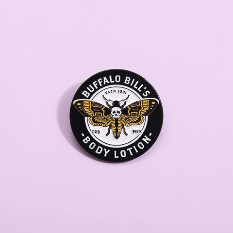 Retro Round Alloy Brooch Death Head Moth Pin Horror Movie Peripheral Buffalo Bill Body Lotion Badge For Jacket Accessory
