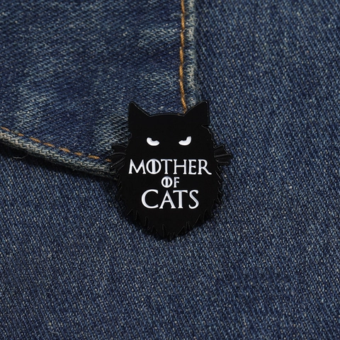 Divertente Spilla a Forma di Gatto Nero Mother Of Cats Distintivo in Metallo Animale Gotico per Vestiti Borse Accessori Regalo