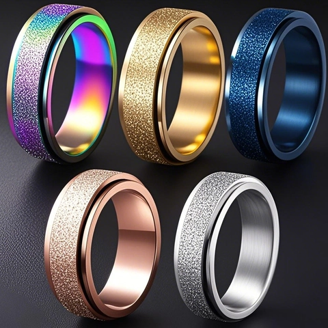 Anello Spinner in Acciaio Inossidabile Minimalista per Uomo Donna Anello a Fascia Rotante Smerigliato per Sollievo Ansia Gioielli