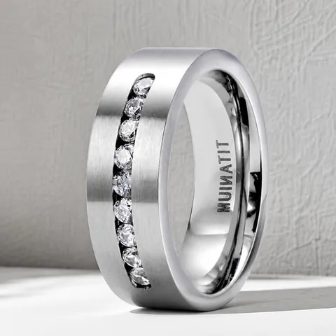 Bague Anneau en Acier Inoxydable pour Hommes Femmes Avec Strass Incrusté Brossé Géométrique Unisexe Bijoux de Mode Mariage