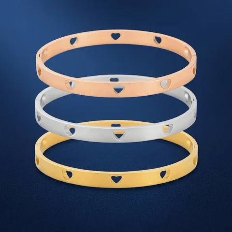 Brazalete de Acero Inoxidable para Mujer con Corazón Calado Plateado en Oro y Plata Brazalete Geométrico Joyería de Moda Regalo para Mujer