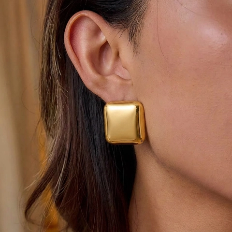 Geometric Square Stud Earrings And Ring 18K Gold Plated Stainless Steel Waterproof Hypoallergenic Minimalist For Women